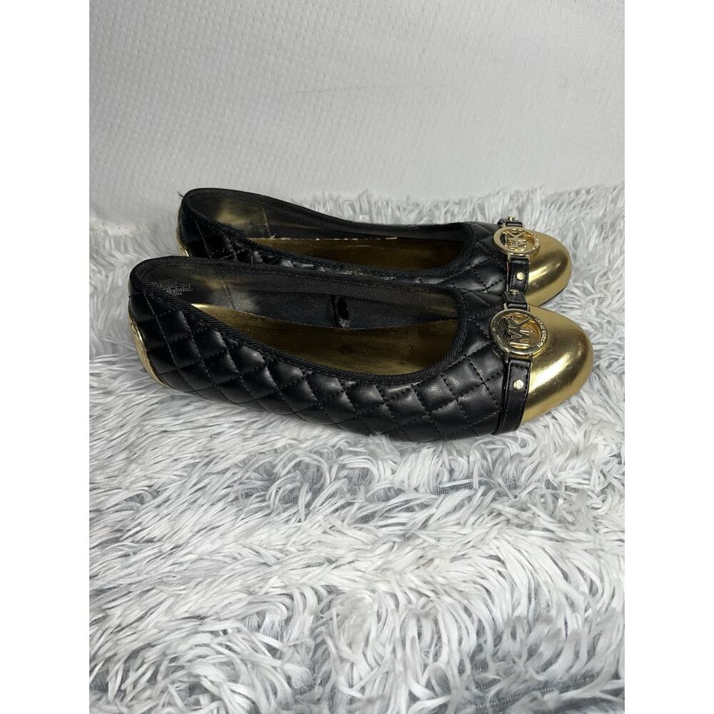 Michael Kors Women's Black Quilted Ballet Flats Leather Gold Toes Size 5